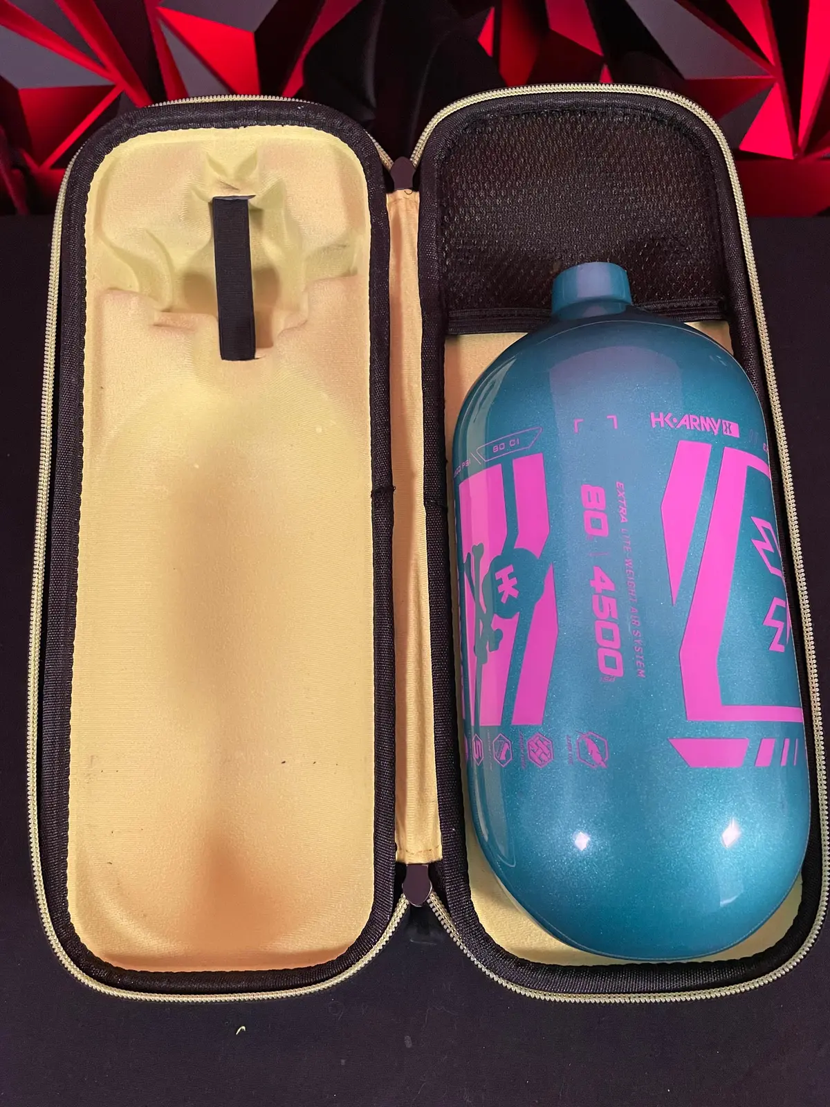 Used Hk Army "Aero Lite" Extra Lite 80/4500 Paintball Tank - Teal/Pink *Bottle Only* W/Infamous Tank Case 1