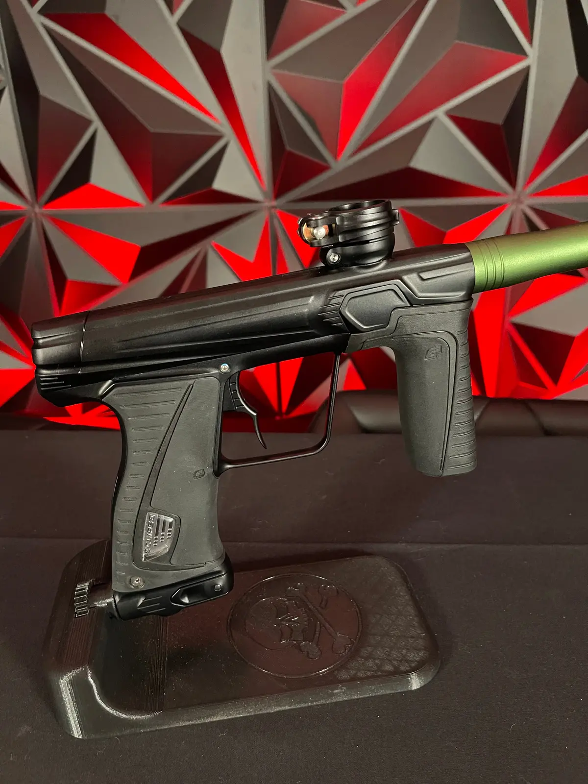 Used Planet Eclipse Gtek 180R Paintball Gun - Black W/Vyper Green Barrel Back & Infamous Deuce Trigger 1