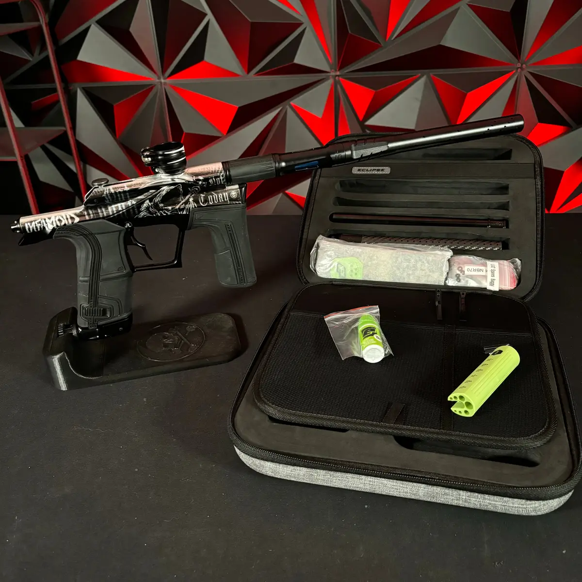 Used Infamous/Planet Eclipse Lv2 Paintball Gun - Black/Grey Reaper W/Infamous Deuce Trigger & 2 Pwr Inserts 1
