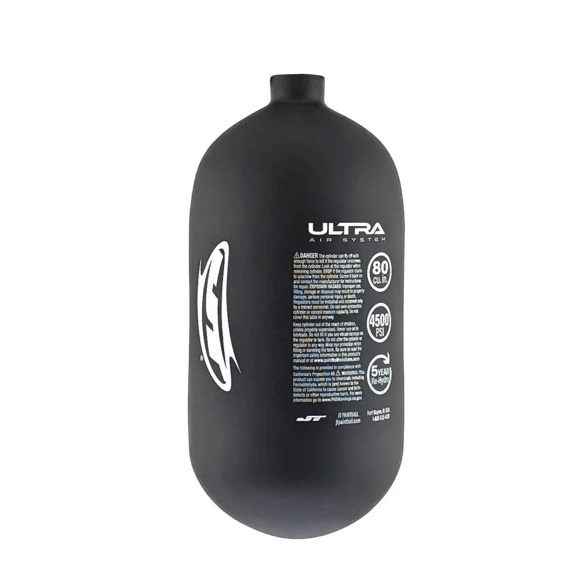 Jt Ultra Light 80Ci 4500Psi Hpa Paintball Tank - Matte Black/White - Bottle Only 1