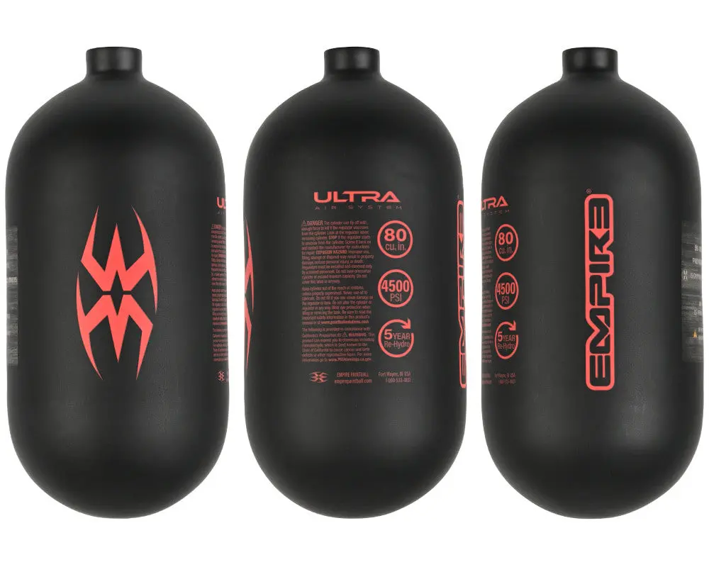 Empire Ultra Light 80Ci 4500Psi Hpa Paintball Tank - Matte Black/Red -Bottle Only 1
