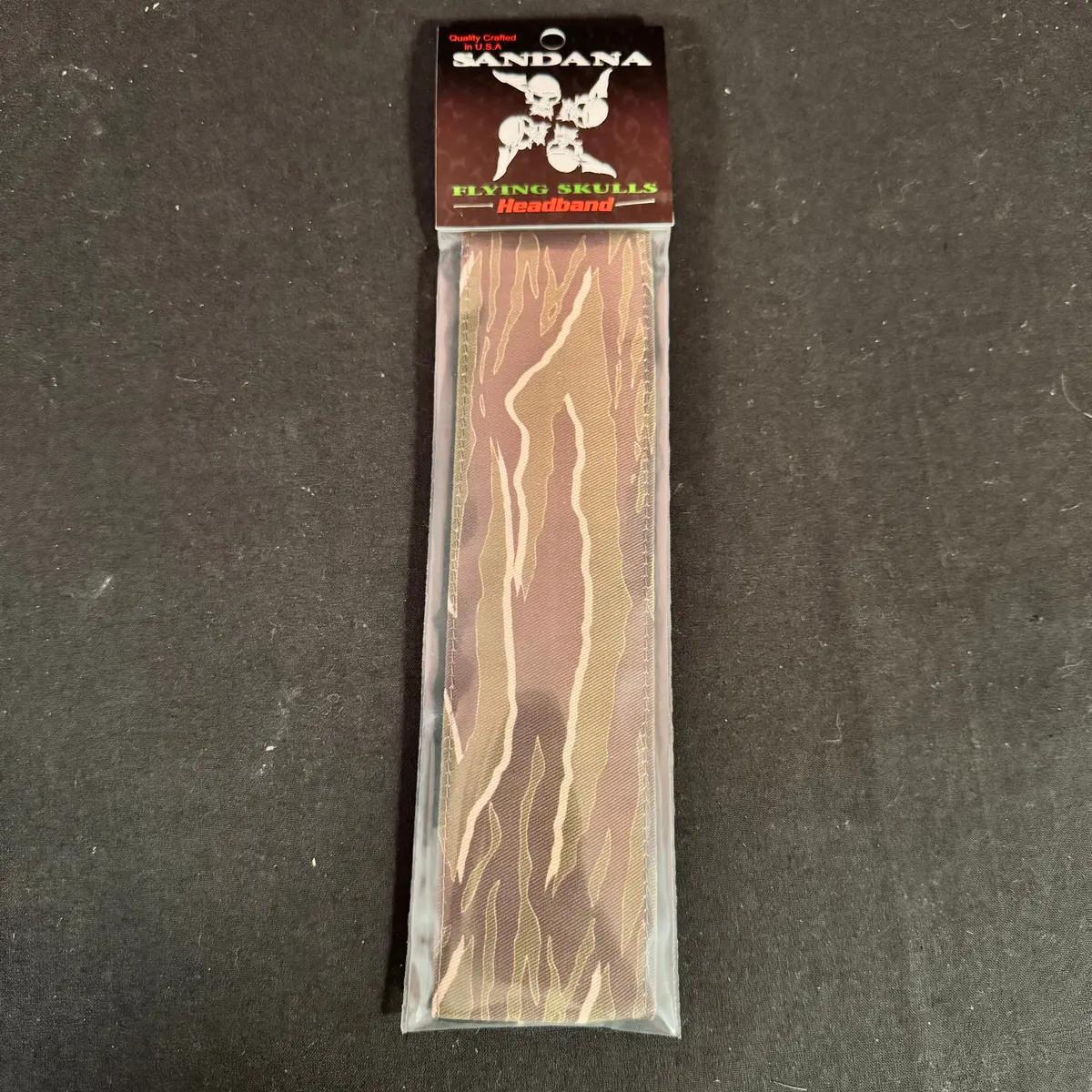 Sandana Headband Flying Skulls - "Tiger Stripe" - Olive/Brown *Horizontal* 1