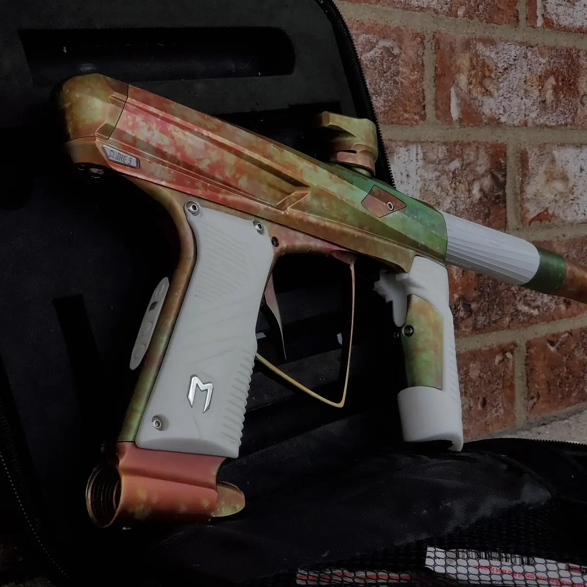Used Macdev Clone 5 Paintball Gun - Red / Green Fire Fade 1