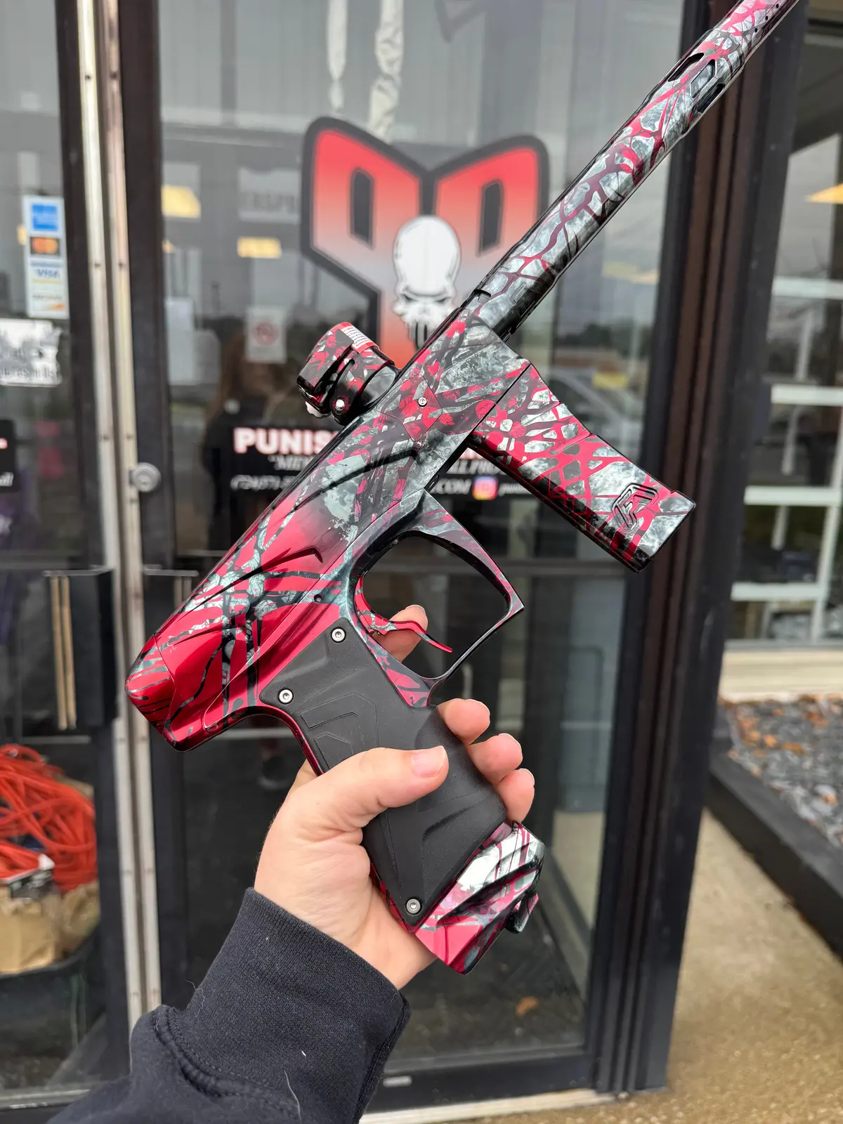 Field One Force V2 Paintball Gun - Custom Red/Pewter/Black Splash 1