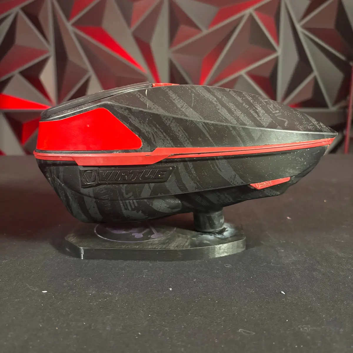 Used Virtue Spire Iv Paintball Loader - Graphic W/ Red Painted Accents & Ntr Speedfeed & Exalt Loader Case 1