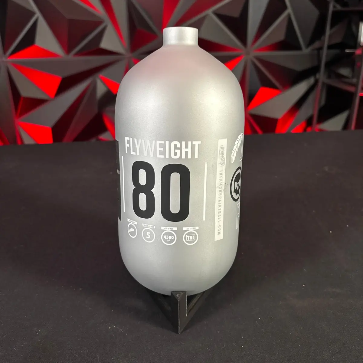 Used Infamous Flyweight 80/4500 Paintball Tank - Silver/White 1