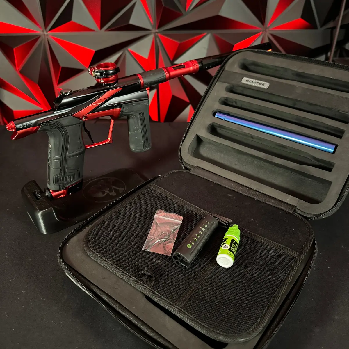 Used Planet Eclipse Lv2 Paintball Gun - Black/Red W/ Raptor Deuce Trigger 1