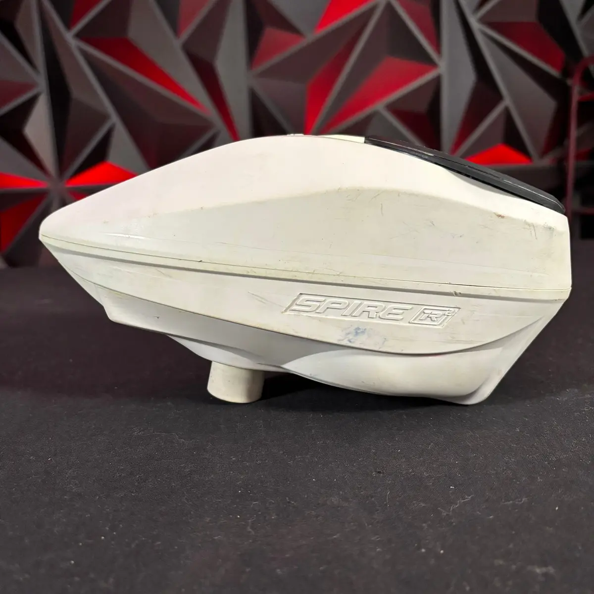Used Virtue Spire Ir2 Paintball Loader - White W/ Speed Feed & Spring Ramp 1