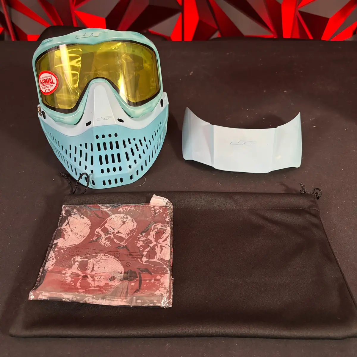 Used Jt Proflex Paintball Mask - Blue Tie Die /W Light Blue Skirt And Black Ears *Custom* 1