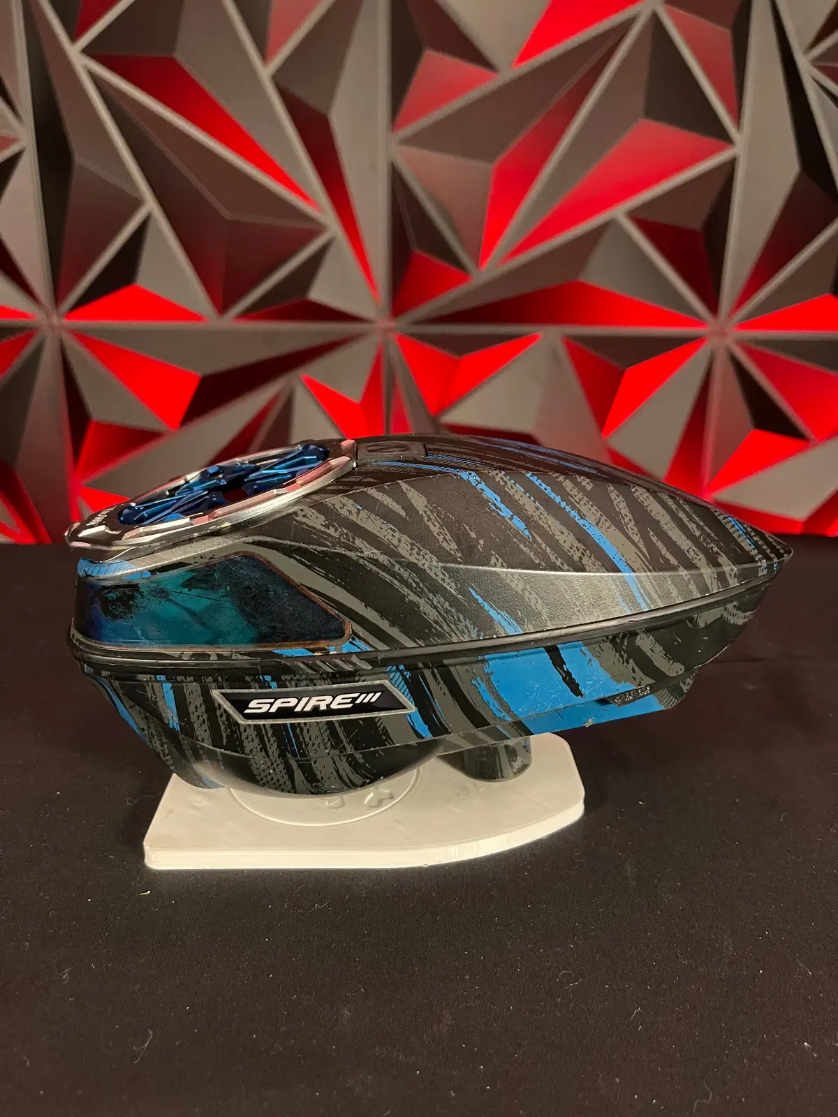 Used Virtue Spire 3 Paintball Loader - Graphic Blue W/Hk Army Evo Pro Speedfeed 1