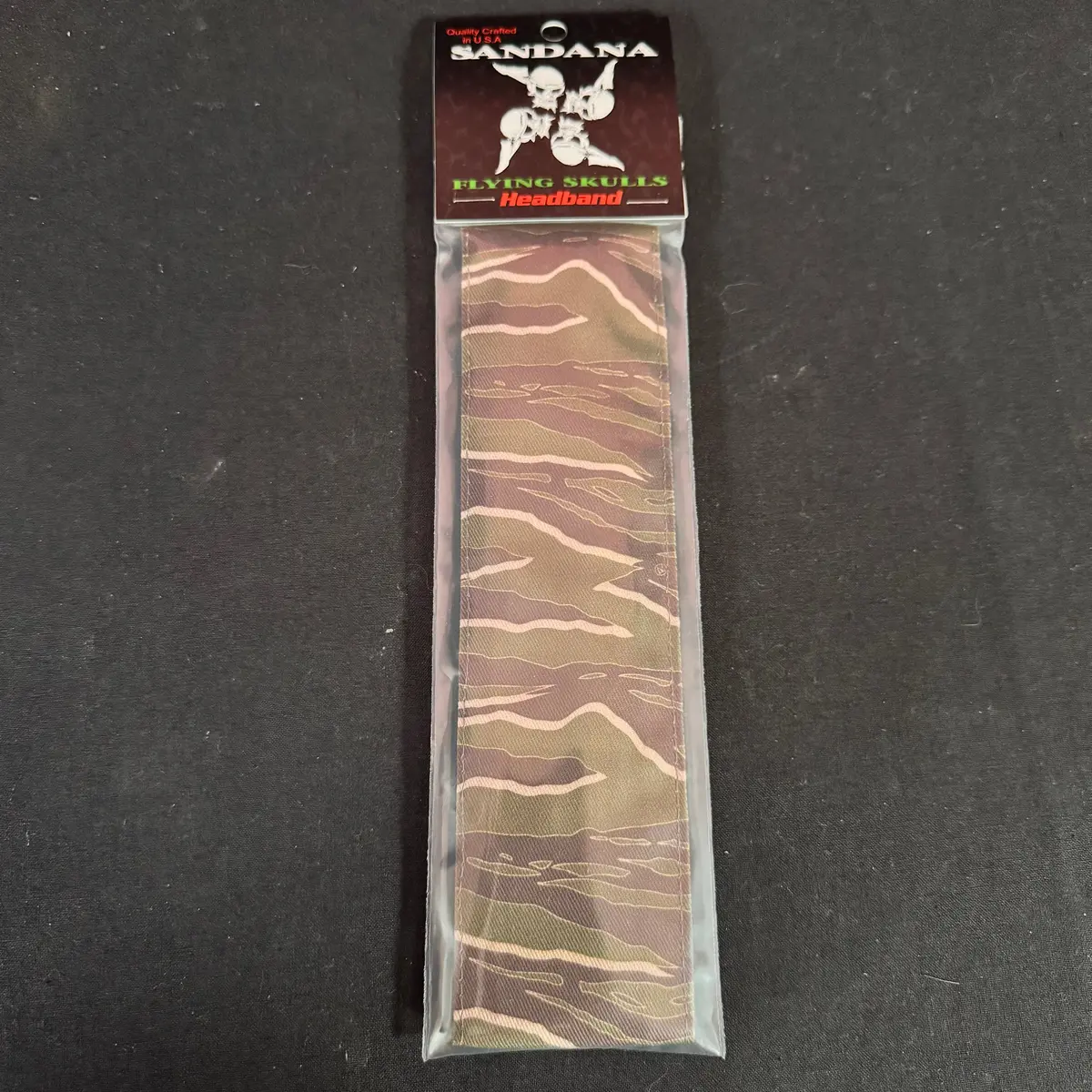 Sandana Headband Flying Skulls - "Tiger Stripe" - Olive/Brown *Vertical* 1