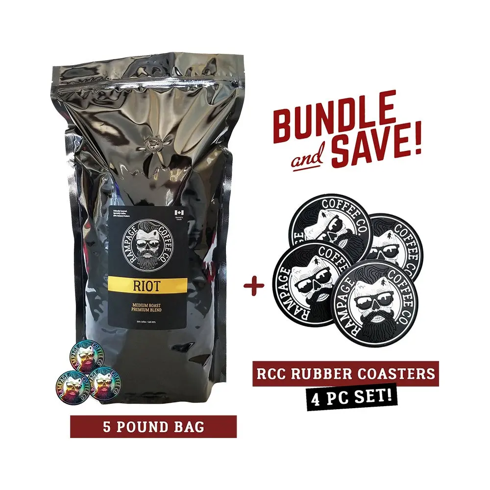 5 Pound Bag, Sticker Pack + Bonus Coaster Set | Rampage Coffee Co. 1