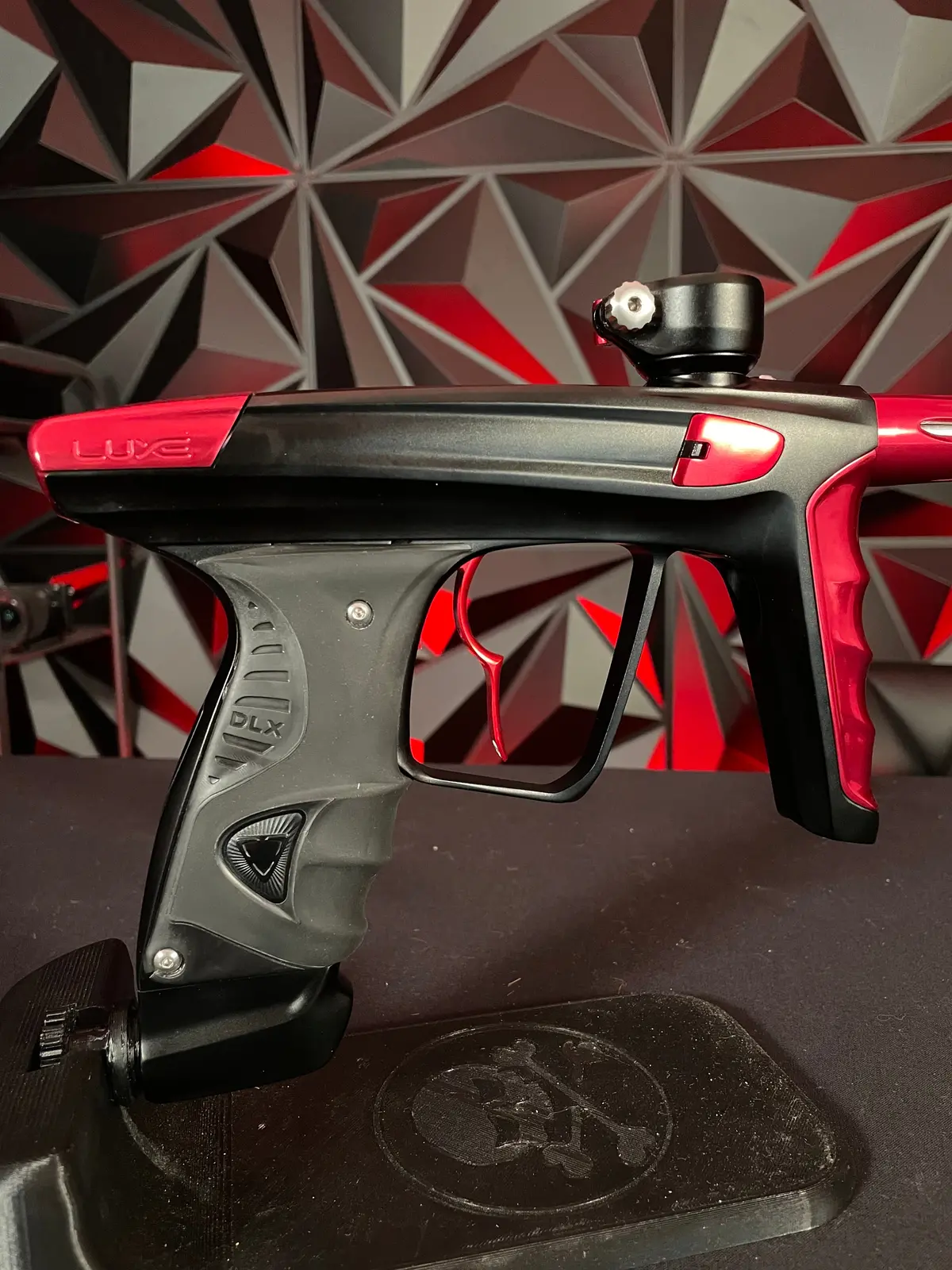 Used Dlx Luxe X Paintball Gun - Dust Black / Gloss Red W/ Infamous Deuce Trigger 1