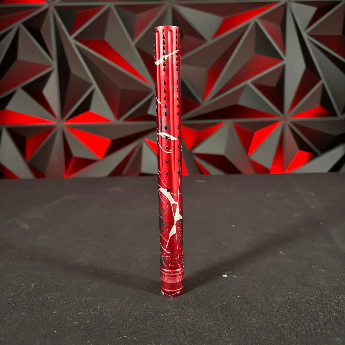 Used Parabolic Ul Paintball Barrel Tip - Custom Dust Red/Pewter/White Splash 1
