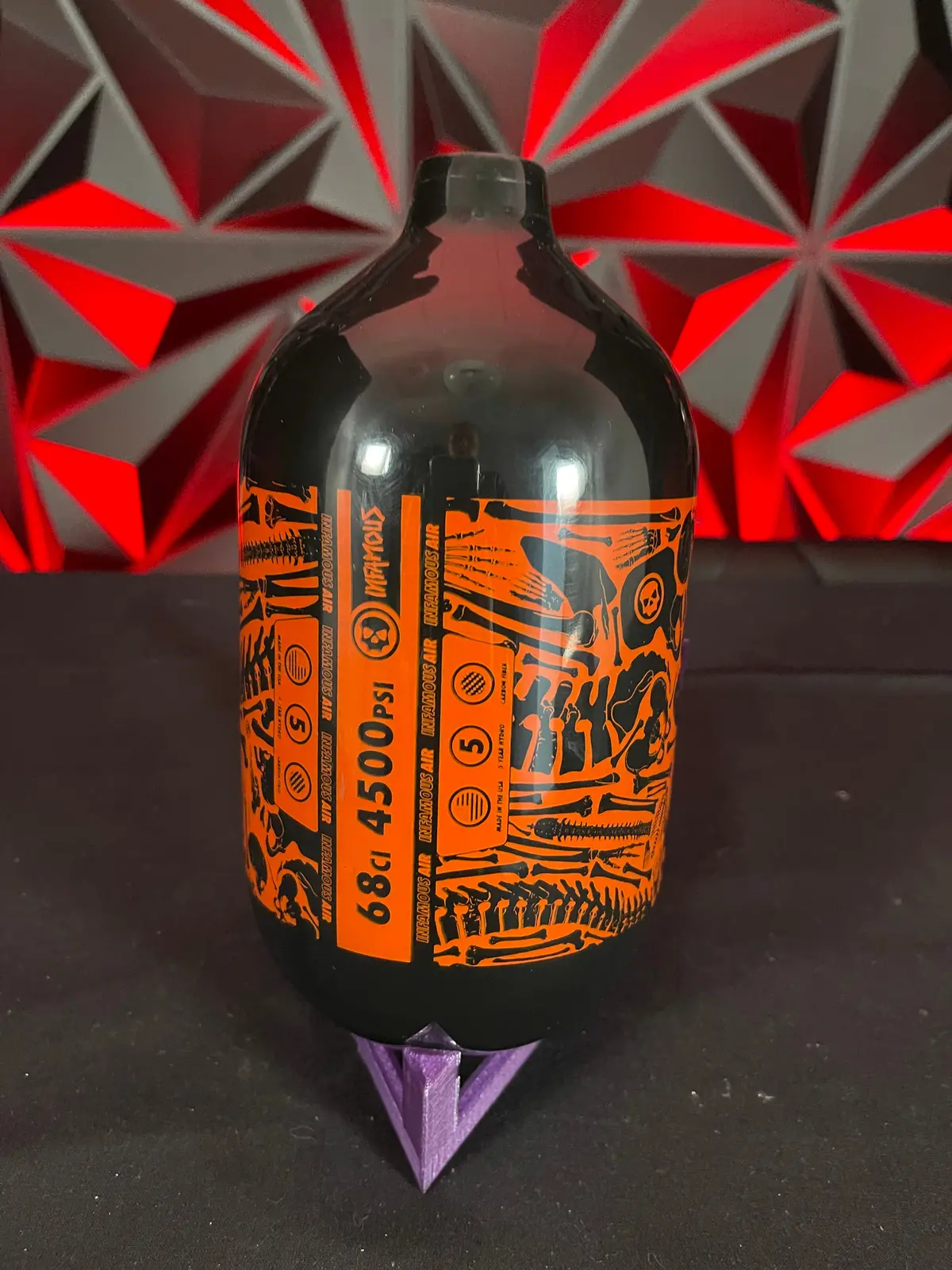 Used Infamous 68/4500 Bones Paintball Tank - Bottle Only - Black/Orange 1