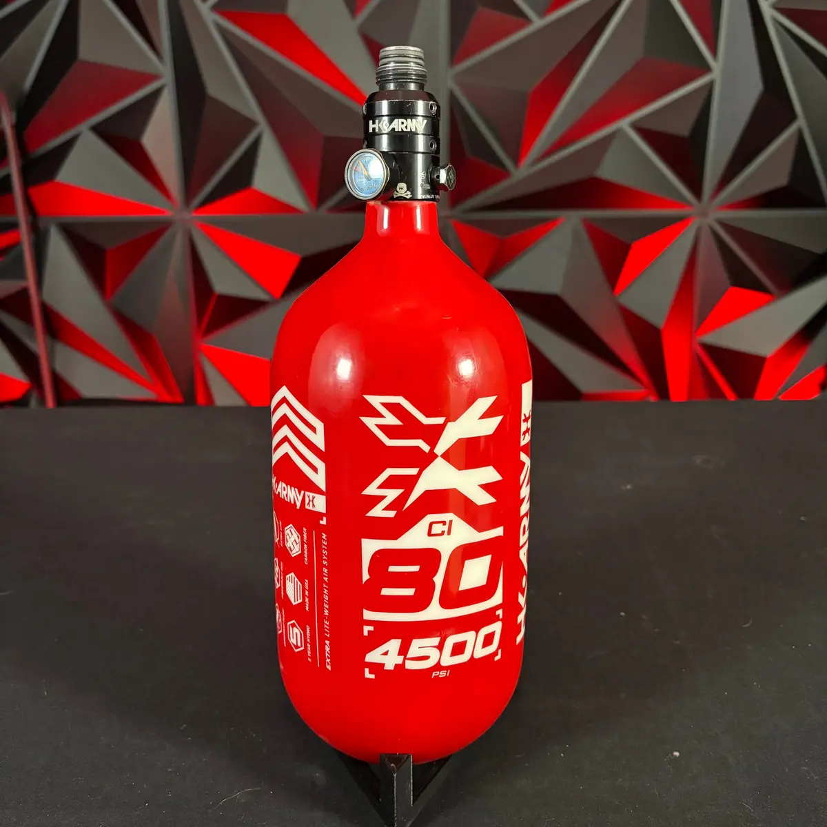 Used Hk Army "Extra Lite" 80/4500 Paintball Tank - Red/White W/ Hk V2 Pro Reg 1
