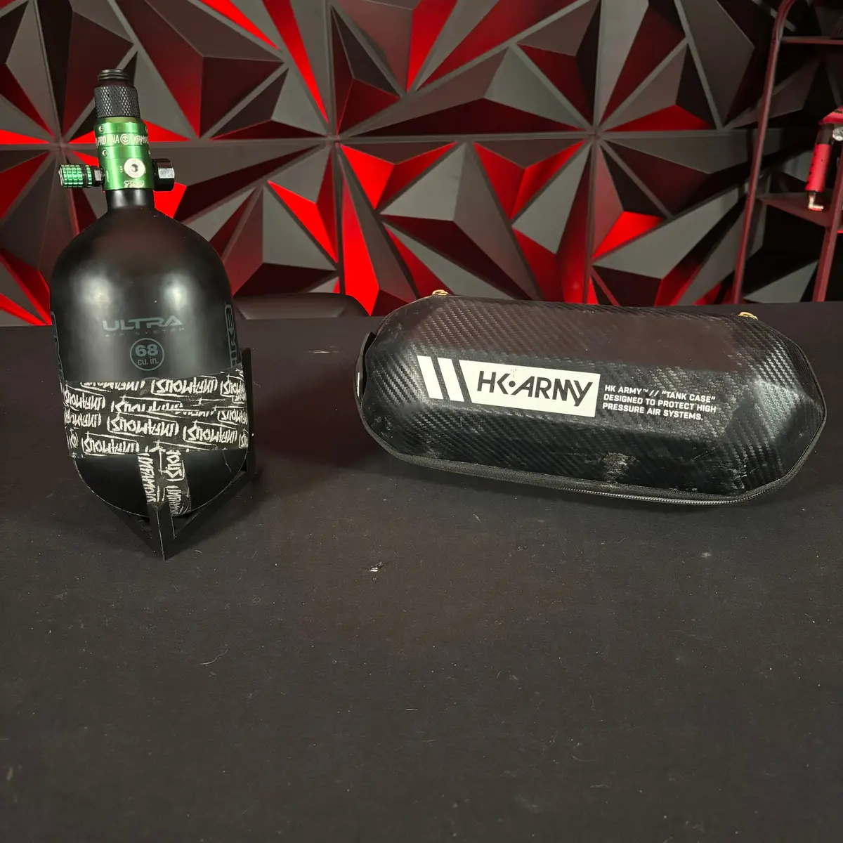Used Empire Ultra 68/4500 Paintball Tank W/Infamous Tko Regulator, Hk Army Fill Nipple, Hk Army Tank Case & Infamous Thread Protector 1