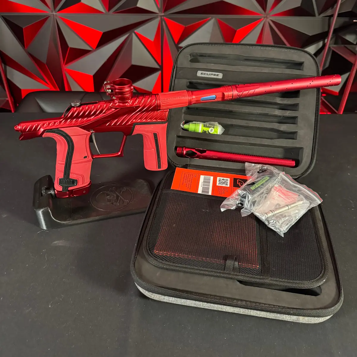 Used Planet Eclipse Twister Lv2 Paintball Marker - Solid Red (O-Neg) W/Red Grip Kit 1