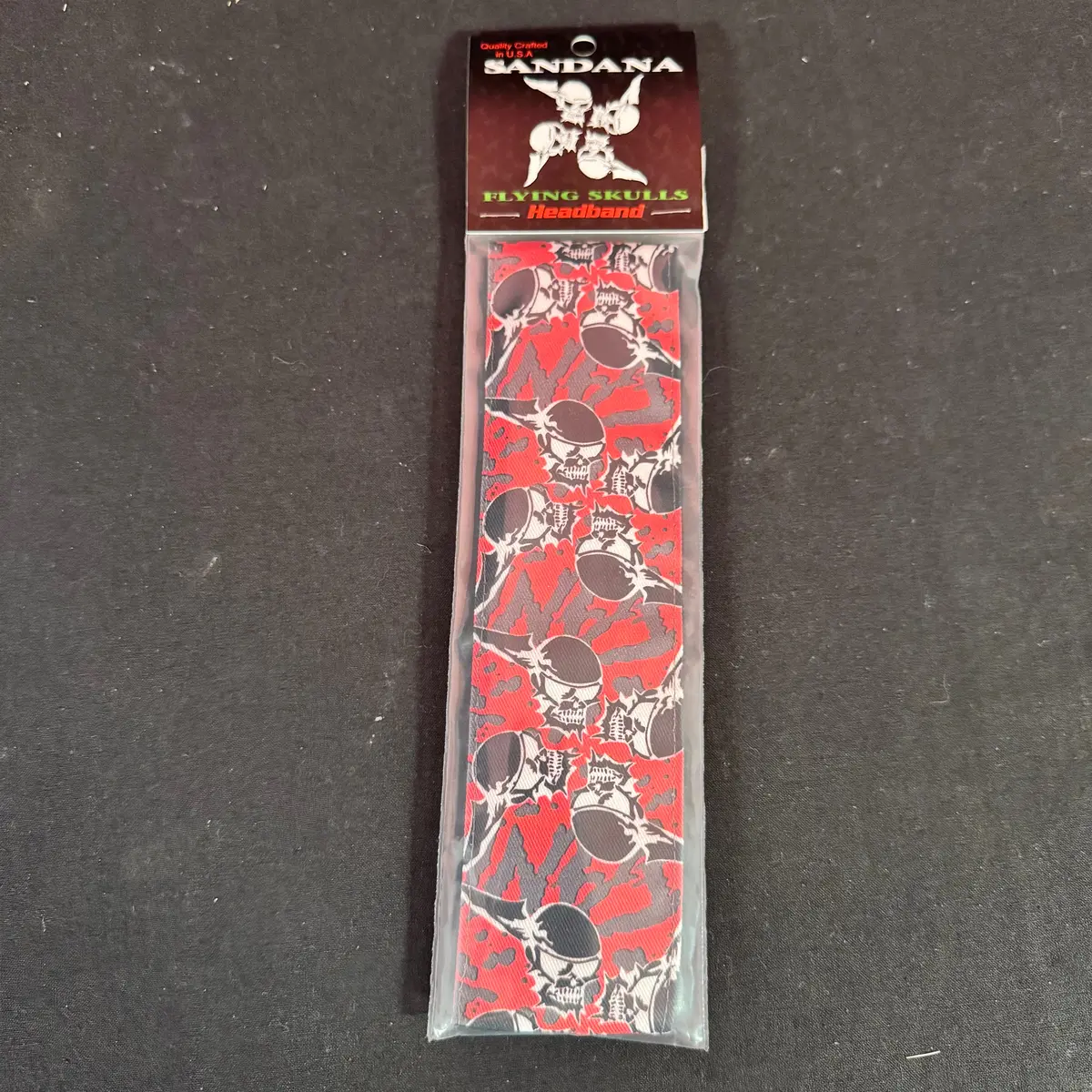 Sandana Headband Flying Skulls - Red/Grey W/Black Skulls 1