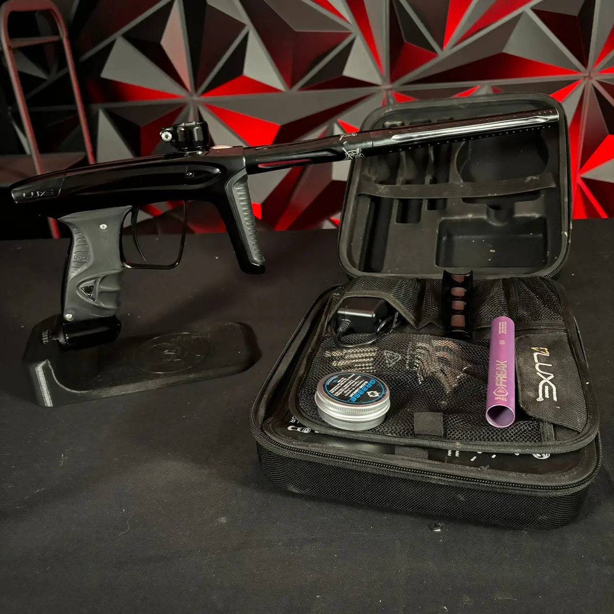 Used Luxe Ice Paintball Gun - Polished Black/Dust Black W/ Custom "Chaos Theory" Engraving To Barrel Back 1
