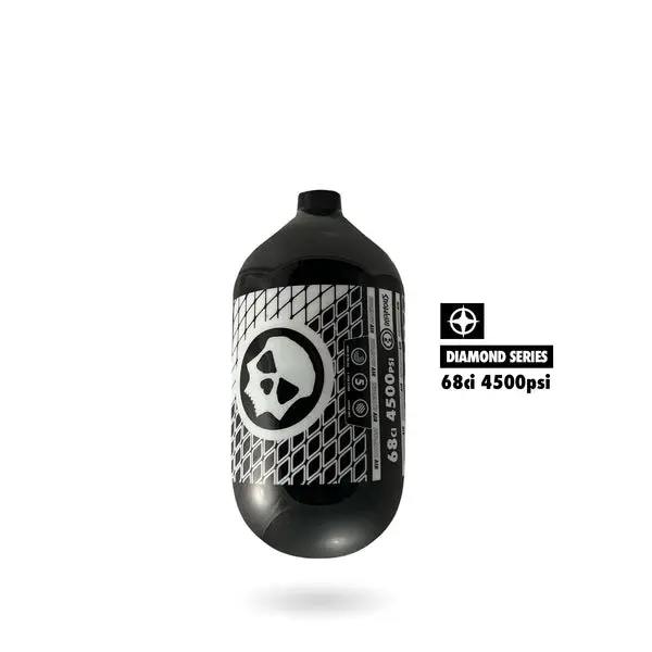 Infamous "Diamond Series" Air Pattern Paintball Tank - 68/4500 - Black / White - Bottle Only 1