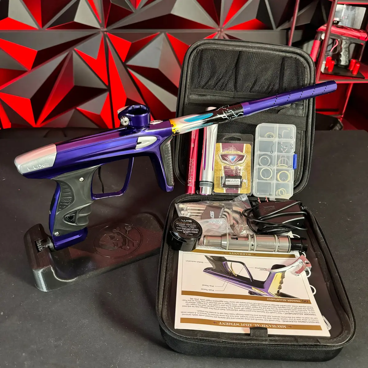 Used Dlx Luxe Ice Paintball Gun - Polished Purple/Polished Silver W/ Custom Anno'd Freak Back, Encore Bolt, Scythe Trigger 1