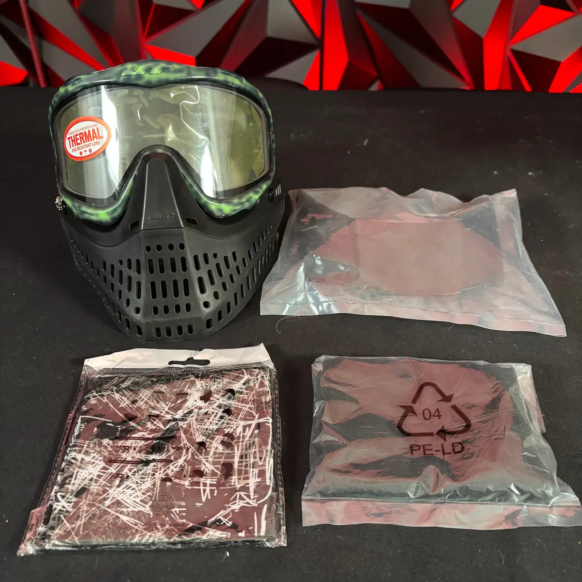 Used Jt Proflex Paintball Mask - Custom #6 Green Tie Dye /W Black Bottoms And Black Ears *Custom* 1