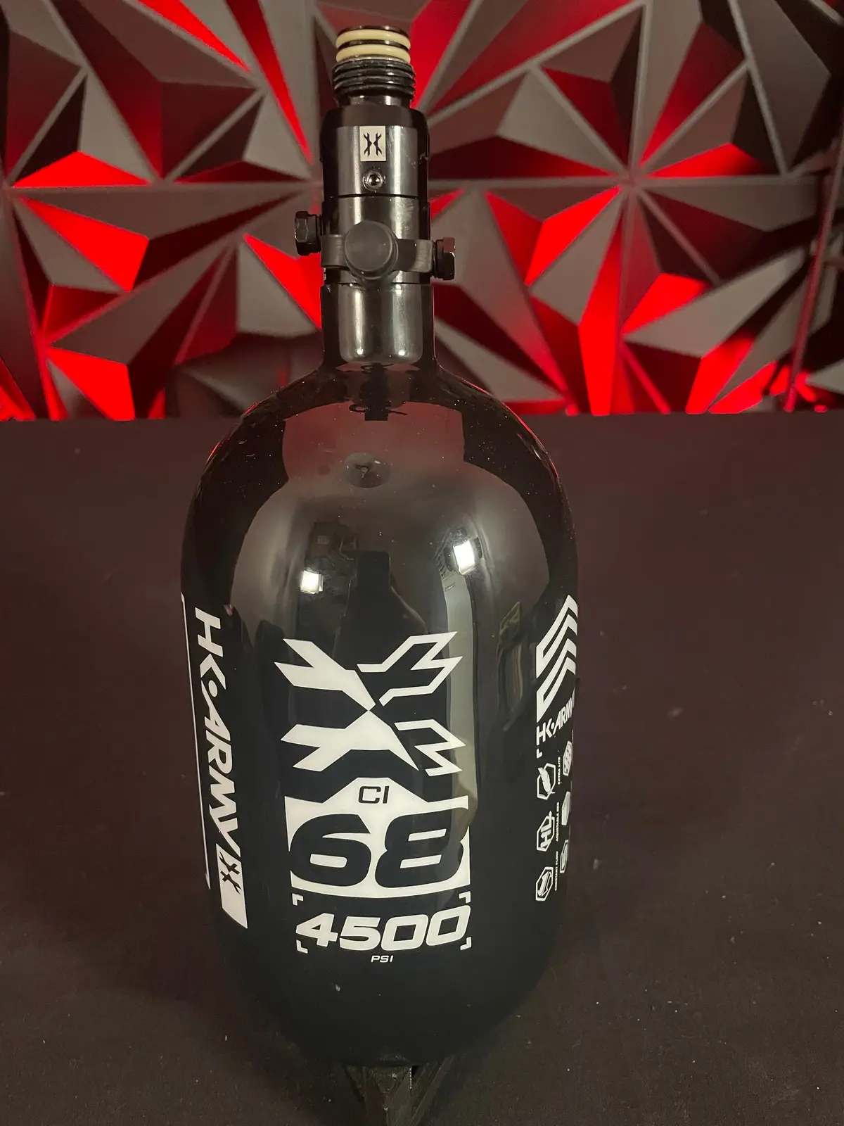 Used Hk Army "Extra Lite" 68/4500 Paintball Tank - Black/White W/Standard Regulator & Rubber Fill Nipple Cover 1