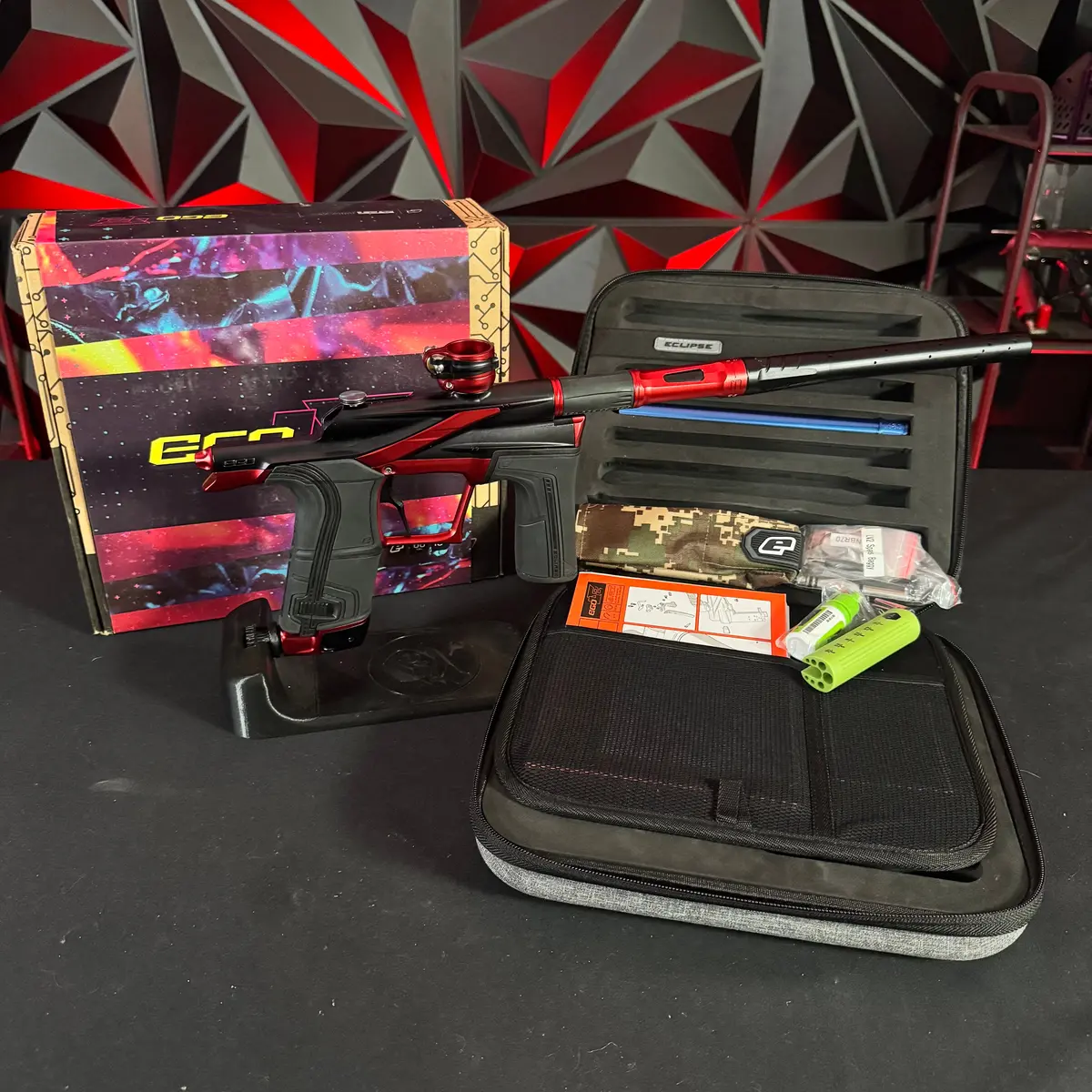 Used Planet Eclipse Lv2 Paintball Gun - Black/Red W/ Raptor Deuce Trigger 1