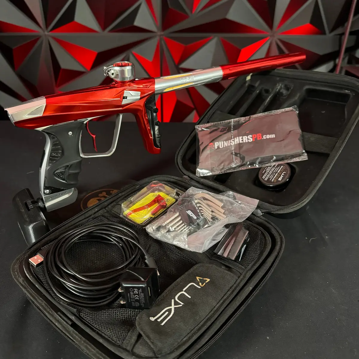 Used Dlx Luxe X / Virtue Ace Paintball Gun - Gloss Red / Gloss Silver 1