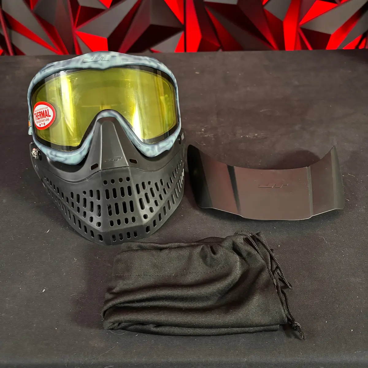 Used Jt Proflex Paintball Mask - Custom #1 Light/Dark Blue Tie Dye Frame /W Black Bottoms And Black Ears 1