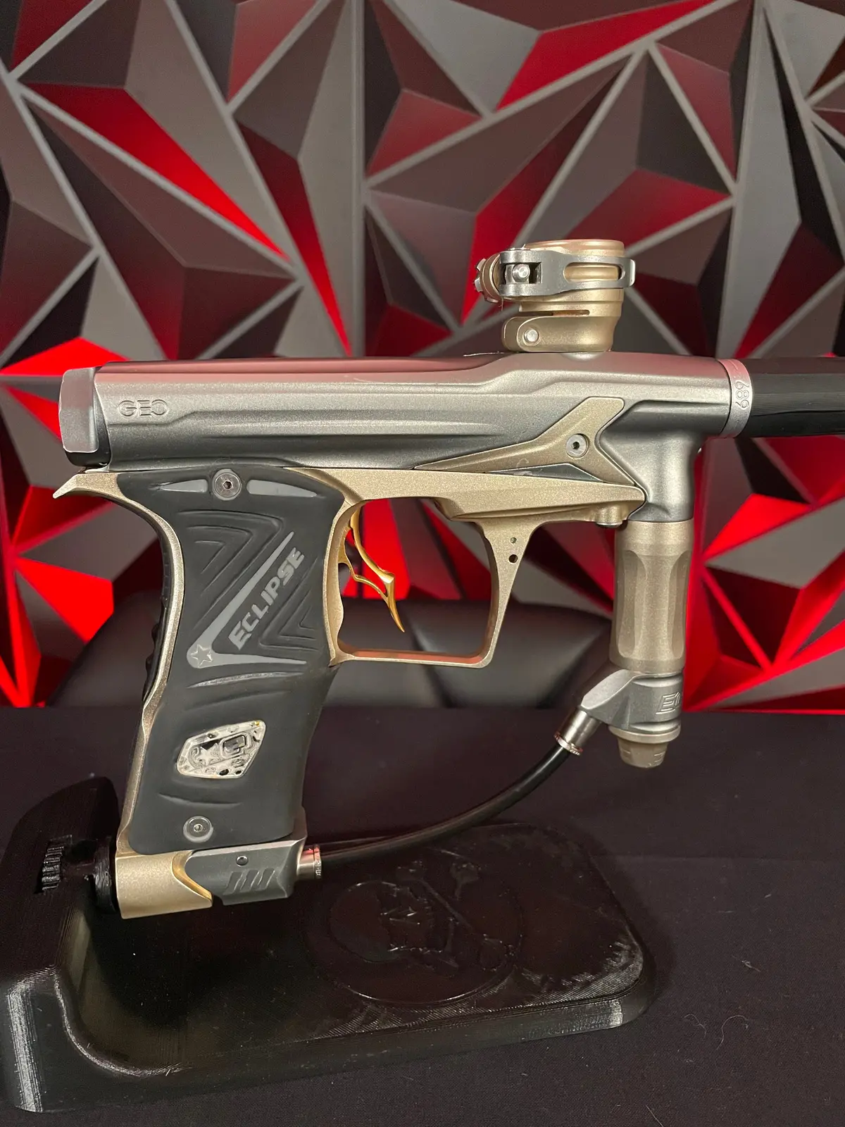 Used Planet Eclipse Geo 3 Paintball Gun - Grey/Gold W/ Black Pro Dna Barrel Tip 1