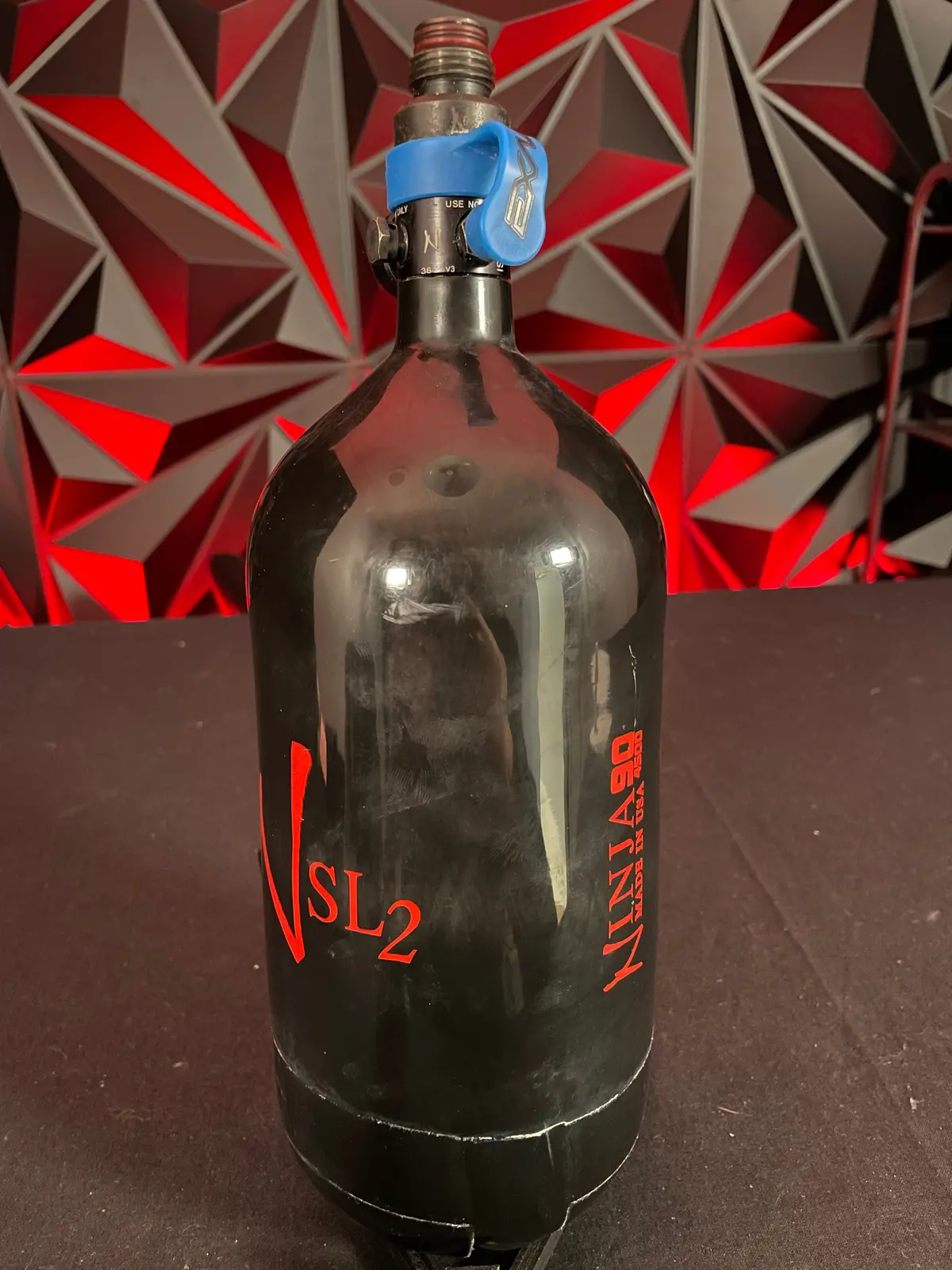 Used Ninja Sl2 90/4500 Paintball Tank - Black/Red W/Prov2 Reg And Exalt Fill Nipple Cover 1