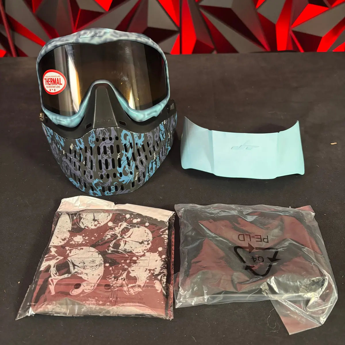 Used Jt Proflex Paintball Mask - Custom #9 Dark Blue To Light Blue Tie Dye Frame /W Dynasty Bottoms And Blue Ears *Custom* 1