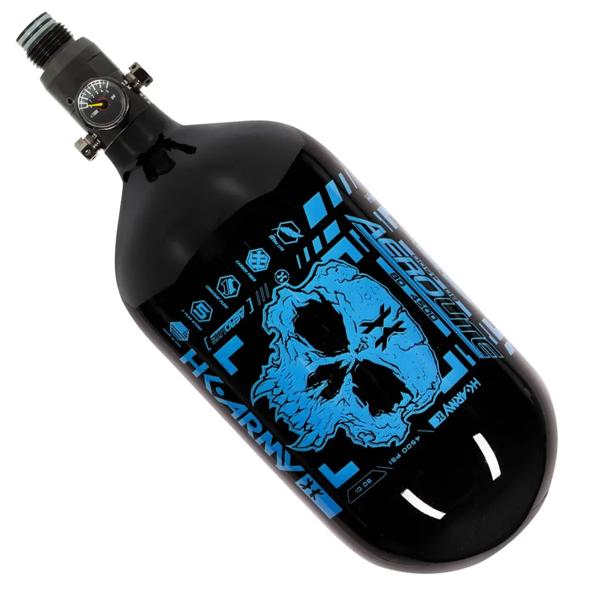 Hk Army "Extra Lite" Carbon Fiber Tank - Standard Reg - Doom - 80/4500 Psi - Black/Neon Blue (Hydro Date 02/2022) 1