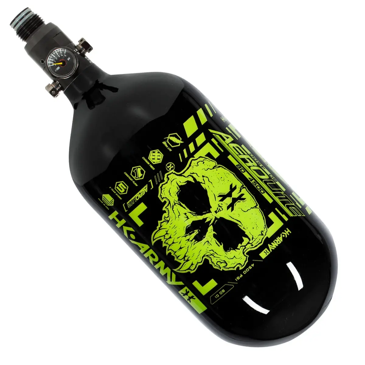 Hk Army "Extra Lite" Carbon Fiber Tank - Standard Reg - Doom - 80/4500 Psi - Black/Neon Green (Hydro Date 11/2021) 1