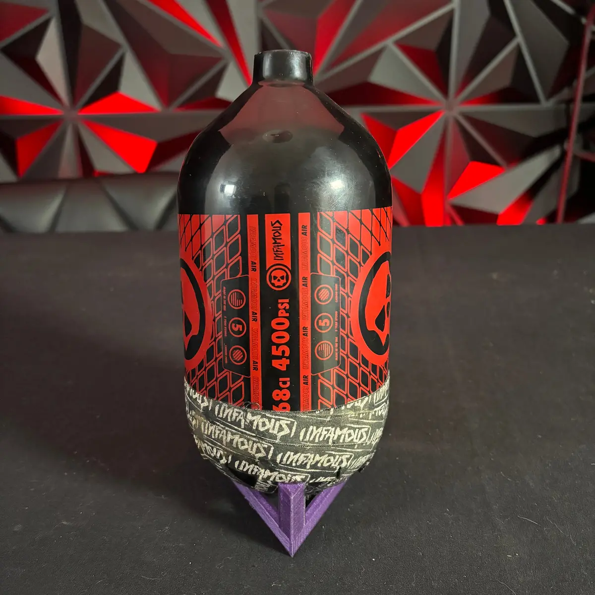 Used Infamous Air Tank 68/4500 Paintball Tank - Air Pattern Black/Red 1