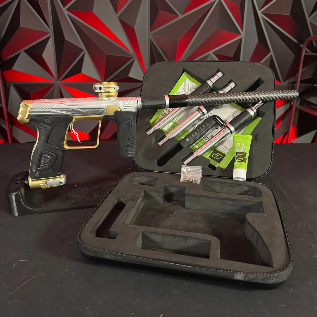 Used Planet Eclipse/Hk Army Gtek 170R Paintball Gun - Silver/Gold W/ 3 Fl Backs & Deuce Trigger 1