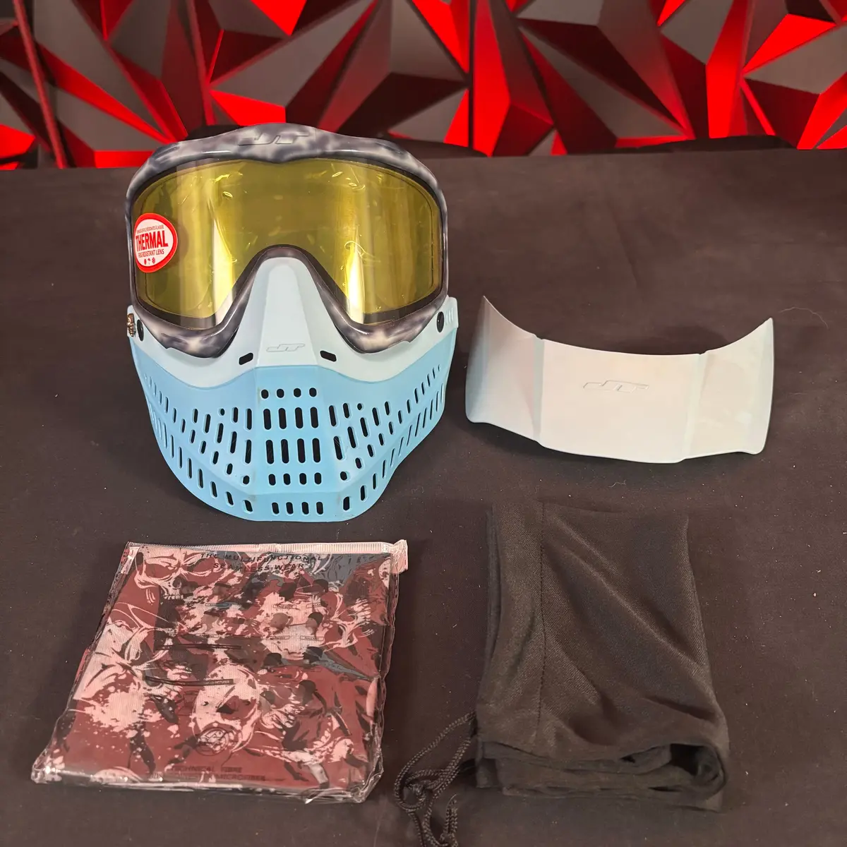 Used Jt Proflex Paintball Mask - Custom #2 Dark Blue Tie Dye Frame /W Light Blue To Lighter Blue Bottoms And Teal Ears *Custom* 1