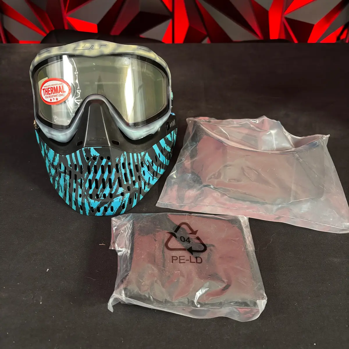 Used Jt Proflex Paintball Mask - Custom #4 Blue To Cream Tie Dye Frame /W Blue Tiger Stripe Bottoms And Blue Ears *Custom* 1