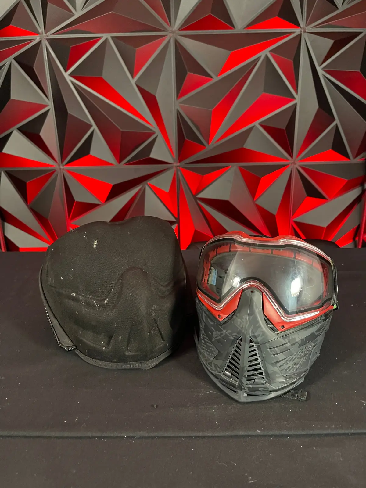 Used Push Unite Paintball Mask - Black Camo/Red Accents W/Hard Case 1