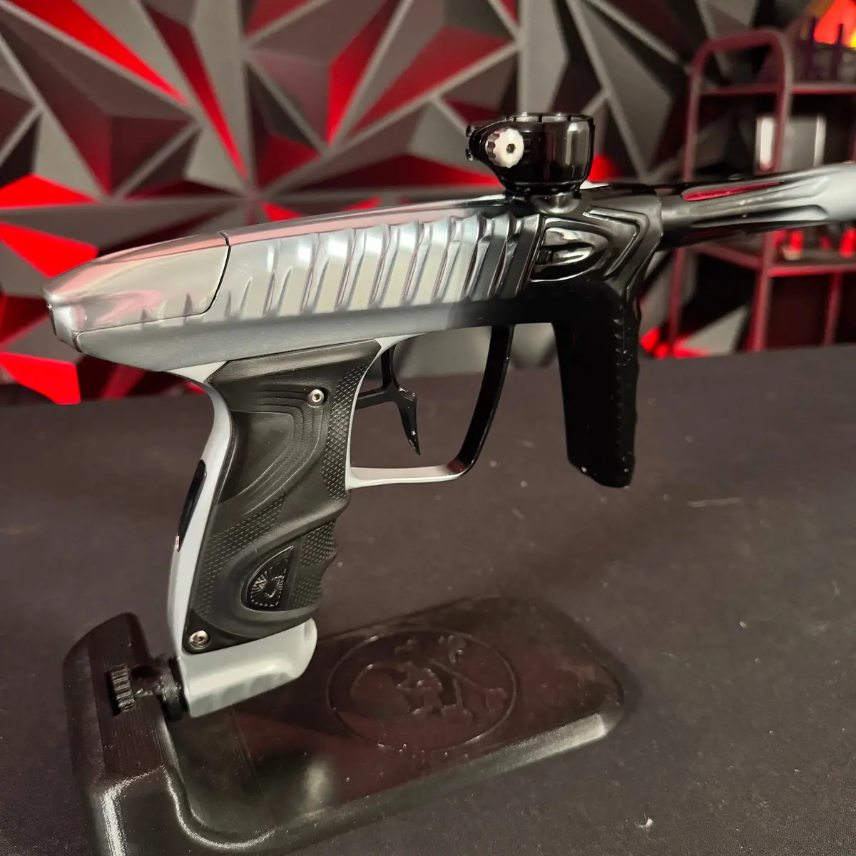 Used Dlx Project Tm40 Paintball Gun - Polished Silver/Black Fade W/Infamous Deuce Trigger 2