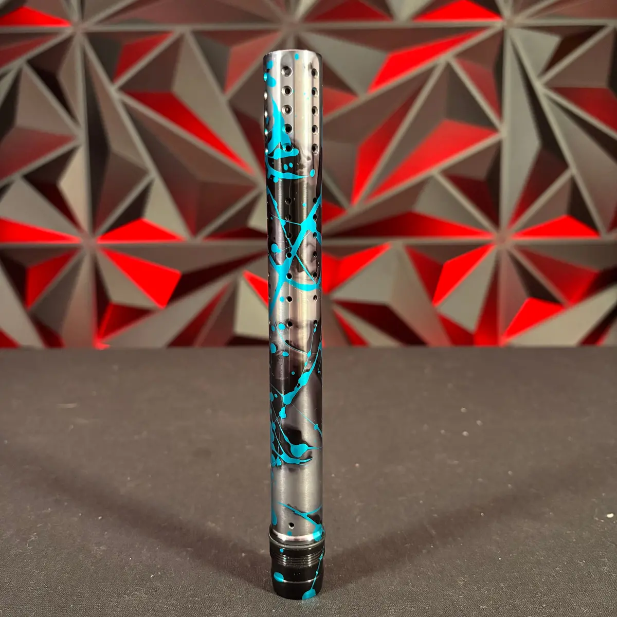 Used Dye Ul Paintball Barrel Tip - Custom Blue/Pewter/Black Splatter 1