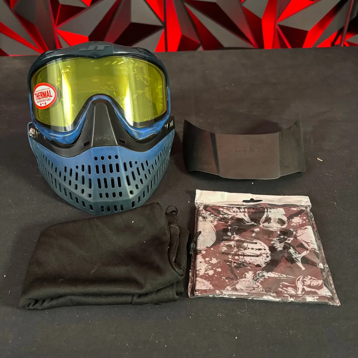 Used Jt Proflex Paintball Mask - Custom # 19 Dark Blue Tie Dye Frame /W Faded Blue To Black Bottoms And Blue Ears *Custom* 1