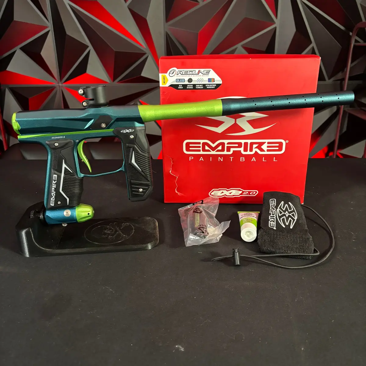 Used Empire Axe 2.0 Paintball Gun - Green/Light Green W/ Redline Board 1