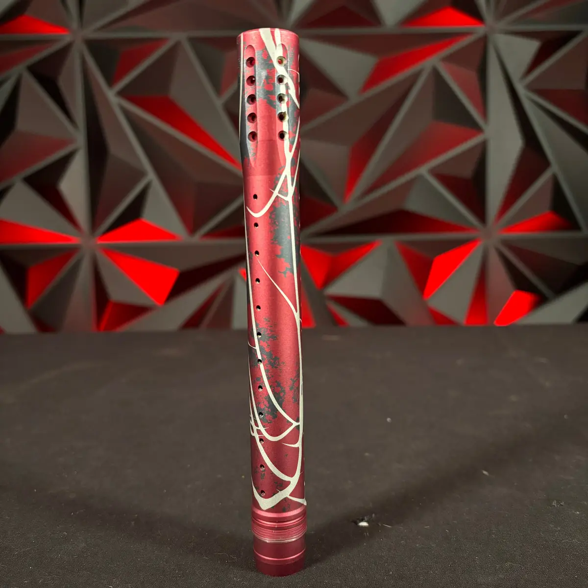 Used Dye Ul Paintball Barrel Tip - Custom Red/Pewter/White Splash 1