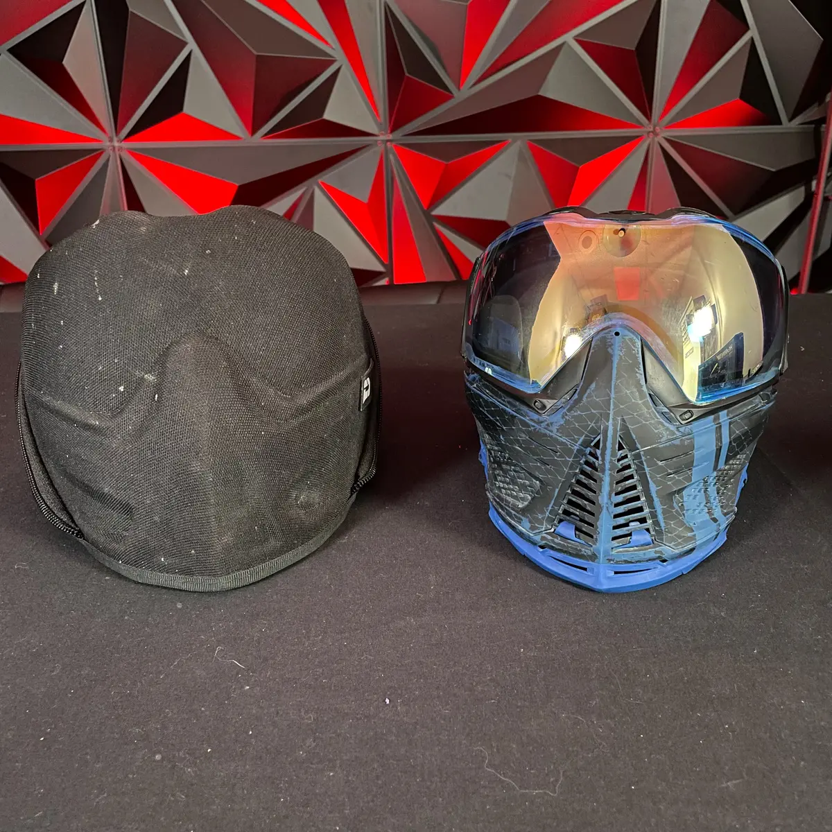 Used Push Unite Paintball Mask - Vyper  Blue W/Hard Case, Magnetic Chin Strap, Ear & Chin Strap Extension 1