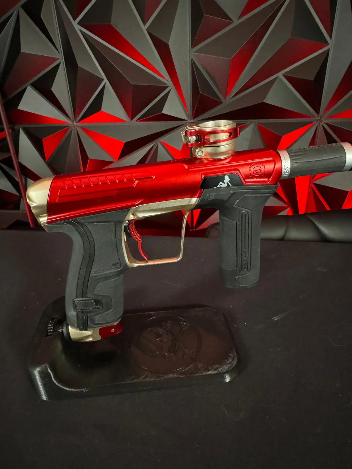 Used Planet Eclipse/Infamous Cs2 Paintball Gun - Red/Bronze W/ 2 Fl Backs, Custom Eye Covers, And Deuce Trigger 1