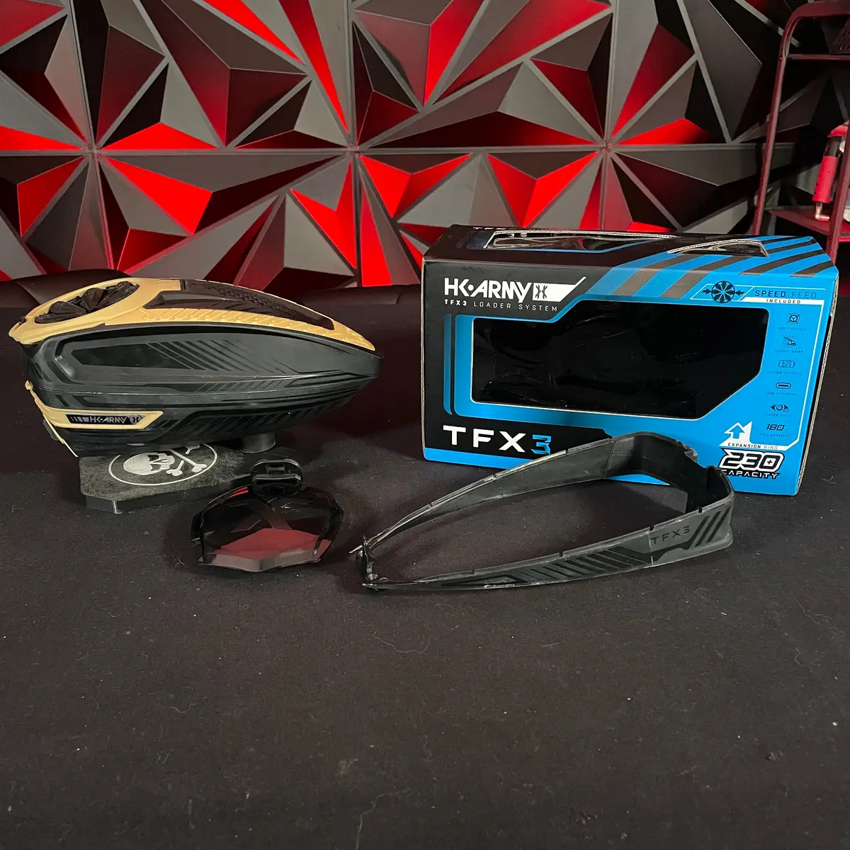 Used Hk Army Tfx3 Paintball Loader - Black/Gold W/Speedfeed, Rain Lid, And Expansion Ring 1