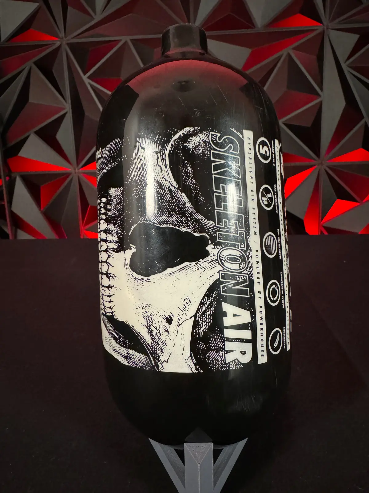Used Infamous "Savage Skull" 80/4500 Paintball Tank - Black/White Bottle Only & Infamous Tank Case 1